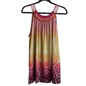 Axcess Pink to Yellow Ombre Sleeveless Camisole with Patterned Hem - Size XL